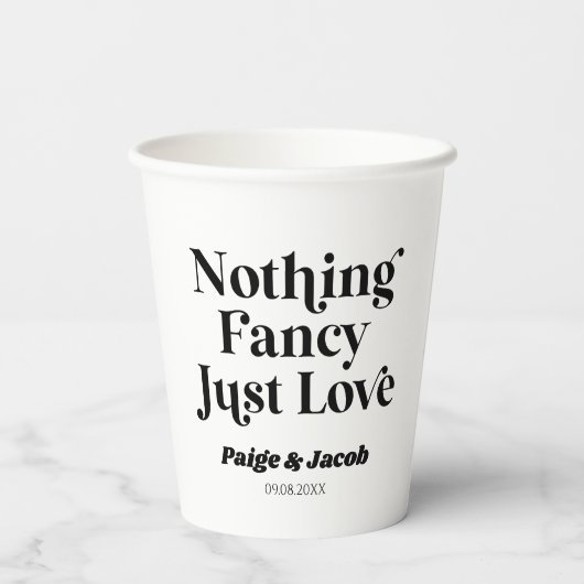 Niets Fancy Gewoon Liefde Retro Casual Bruiloft Papieren Bekers (Achterkant)