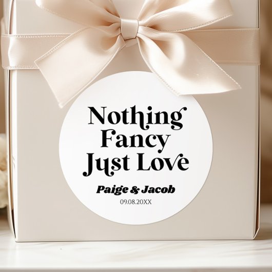 Niets Fancy Gewoon Liefde Retro Casual Bruiloft Ronde Sticker
