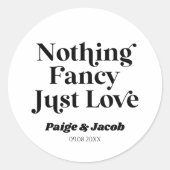 Niets Fancy Gewoon Liefde Retro Casual Bruiloft Ronde Sticker (Voorkant)