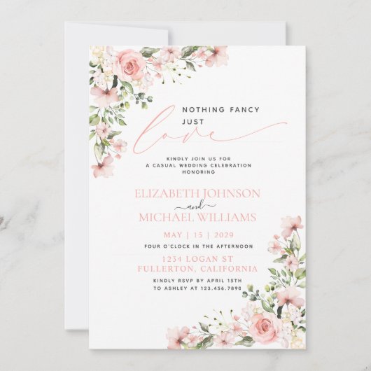 Niets Fancy gewoon Liefde Roze Floral Foto Weduwsc Kaart (Voorkant)