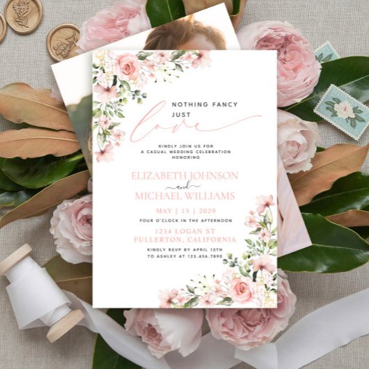 Niets Fancy gewoon Liefde Roze Floral Foto Weduwsc Kaart