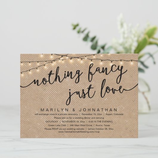 Niets Fancy, gewoon liefde, rustiek huwelijksdiner Kaart (Staand voorkant)