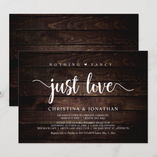 Niets Fancy, gewoon Liefde, Rustisch Hout, Elopeme Kaart (Voorkant / Achterkant)