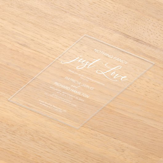 Niets Fancy Gewoon Liefde Schattigee Kalligrafie T Acryl Uitnodigingen (Laagn)