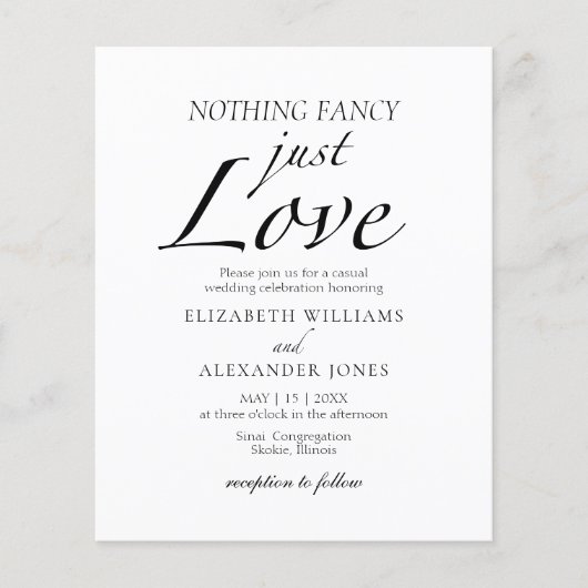 Niets Fancy Gewoon Liefde Script bruiloft uitnodig (Voorkant)
