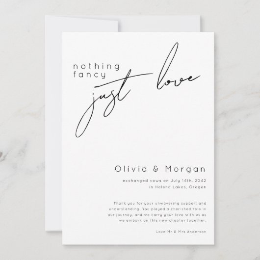 Niets Fancy Gewoon Liefde Script Foto Bruiloft Aankondiging (Voorkant)