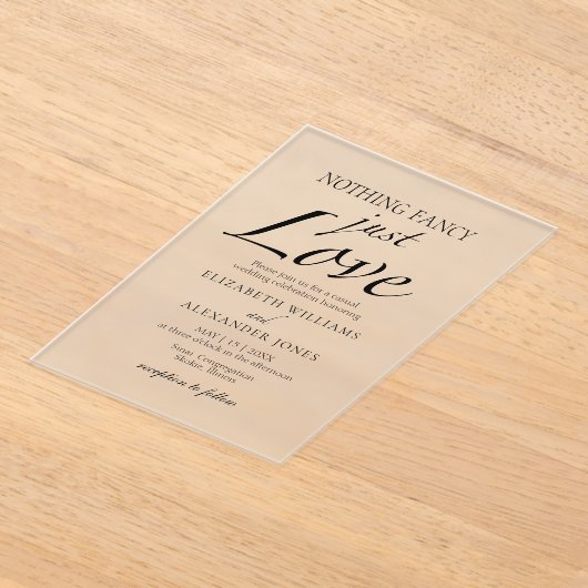 Niets Fancy Gewoon Liefde Script Minimalistische B Acryl Uitnodigingen (Laagn)
