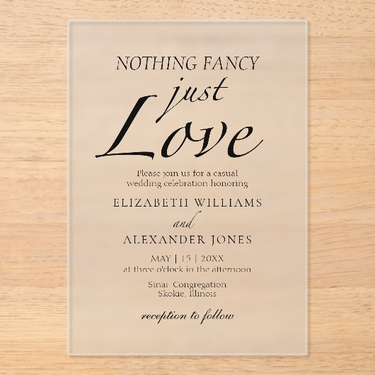 Niets Fancy Gewoon Liefde Script Minimalistische B Acryl Uitnodigingen (Voorkant)