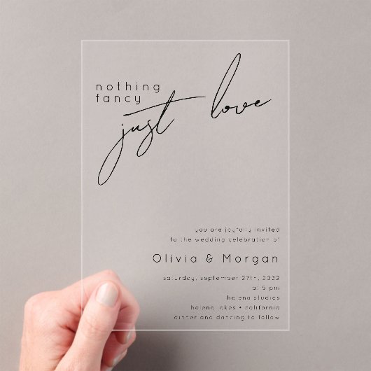 Niets Fancy Gewoon Liefde Script Wedding Acryl Uitnodigingen (Insitu (Draagbaar))