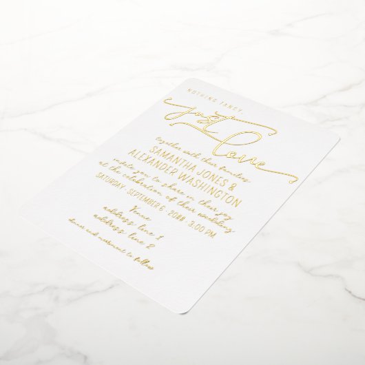 Niets Fancy Gewoon Liefde Shabby Chic Wit & Goud Folie Uitnodiging (Gedraaid)