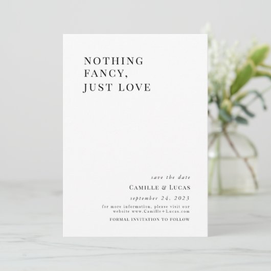 Niets fancy gewoon liefde stijlvolle bruiloft uitn kaart (Staand voorkant)