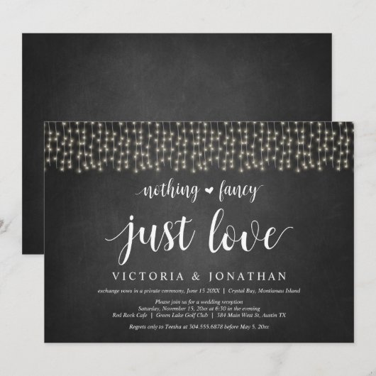 Niets Fancy, gewoon liefde, String Light, Elopemen Kaart (Voorkant / Achterkant)