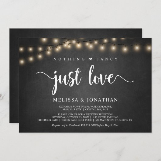Niets Fancy, gewoon Liefde, String Lights Elopemen Kaart (Voorkant / Achterkant)