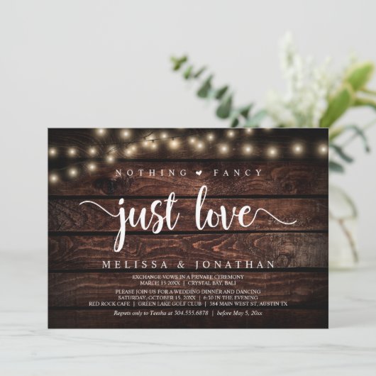 Niets Fancy, gewoon Liefde, String Lights Elopemen Kaart (Staand voorkant)