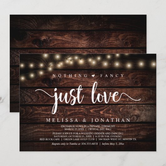 Niets Fancy, gewoon Liefde, String Lights Elopemen Kaart (Voorkant / Achterkant)