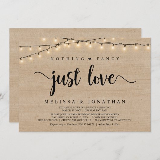 Niets Fancy, gewoon Liefde, String Lights Elopemen Kaart (Voorkant / Achterkant)