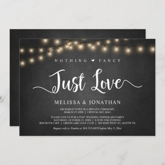 Niets Fancy, gewoon Liefde, String Lights Elopemen Kaart (Voorkant / Achterkant)