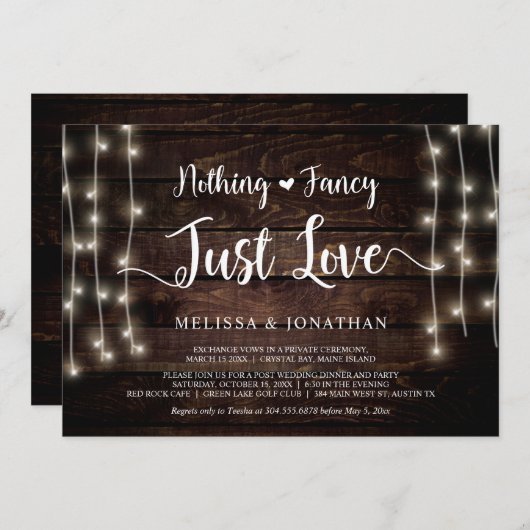 Niets Fancy, gewoon Liefde, String Lights Elopemen Kaart (Voorkant / Achterkant)