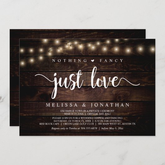 Niets Fancy, gewoon Liefde, String Lights Elopemen Kaart (Voorkant / Achterkant)