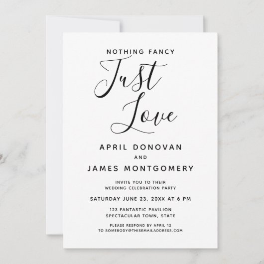Niets Fancy Gewoon Liefde Typografie Bruiloft Kaart (Voorkant)