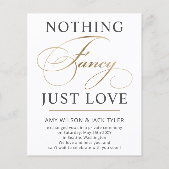 Niets Fancy gewoon Liefde Weddenschap Aankondiging (Voorkant)
