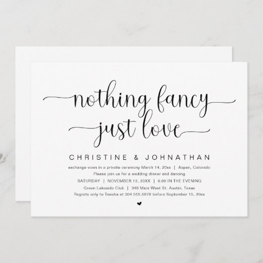 Niets Fancy, gewoon liefde, weddenschap-elopement- Kaart (Voorkant / Achterkant)