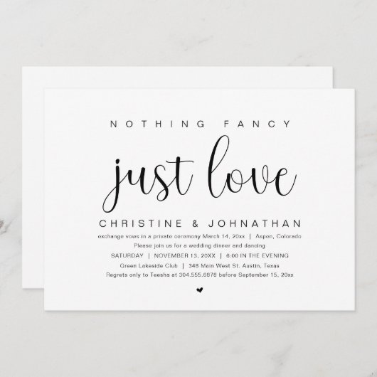 Niets Fancy, gewoon liefde, weddenschap-elopement- Kaart (Voorkant / Achterkant)