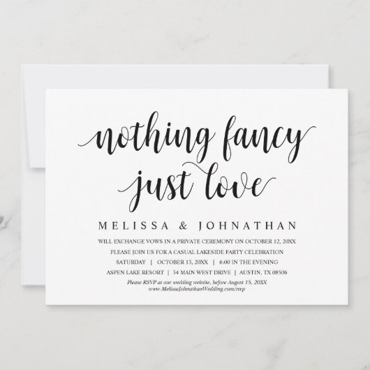 Niets Fancy, gewoon liefde, weddenschap, eten Kaart (Voorkant)