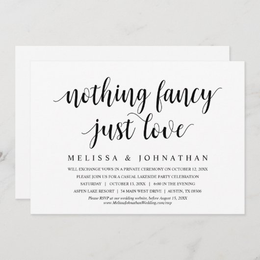 Niets Fancy, gewoon liefde, weddenschap, eten Kaart (Voorkant / Achterkant)