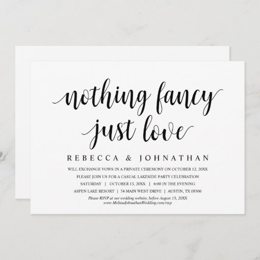 Niets Fancy, gewoon liefde, weddenschap, eten Kaart (Voorkant / Achterkant)