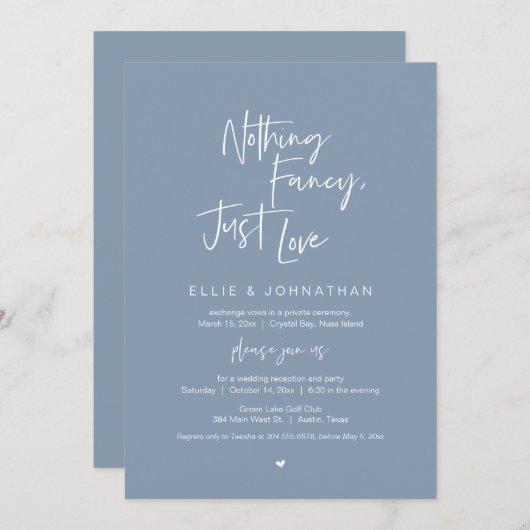 Niets Fancy, gewoon liefde, weddenschap, eten Kaart (Voorkant / Achterkant)