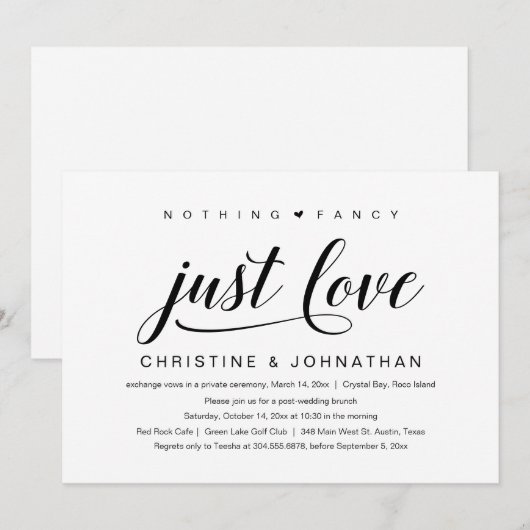 Niets Fancy, gewoon liefde, weddenschap, Invita Kaart (Voorkant / Achterkant)