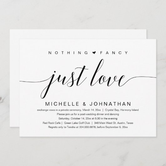 Niets Fancy, gewoon liefde, weddenschap, Invita Kaart (Voorkant / Achterkant)