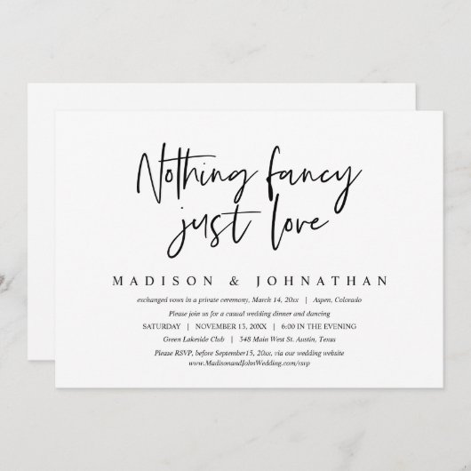 Niets Fancy, gewoon liefde, weddenschap Kaart (Voorkant / Achterkant)