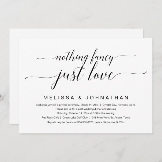Niets Fancy, gewoon liefde, weddenschap Kaart (Voorkant / Achterkant)