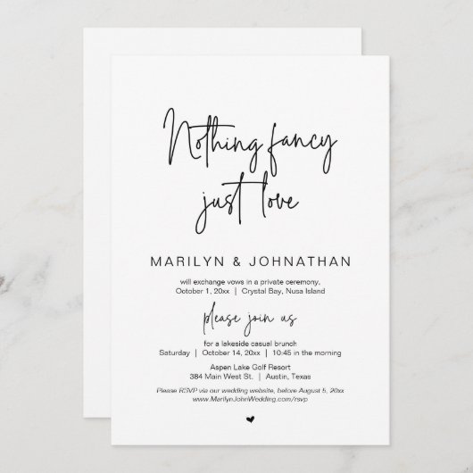 Niets Fancy, gewoon liefde, weddenschap Kaart (Voorkant / Achterkant)