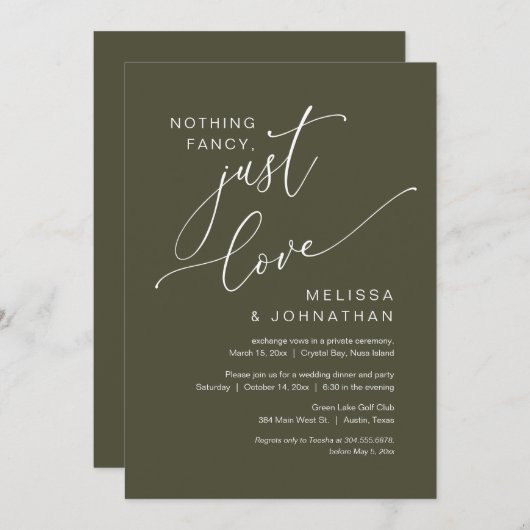 Niets Fancy, gewoon liefde, weddenschap Kaart (Voorkant / Achterkant)