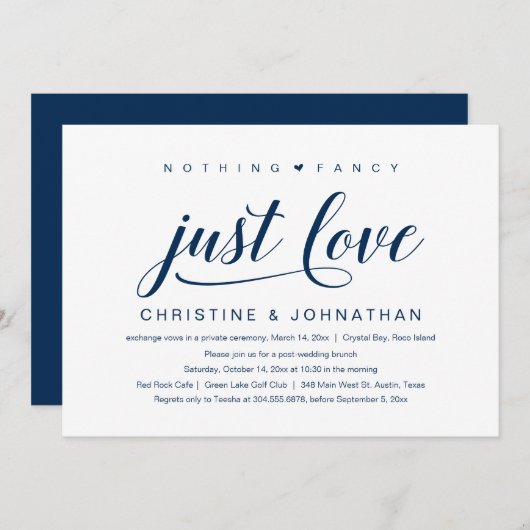 Niets Fancy, gewoon liefde, weddenschap Kaart (Voorkant / Achterkant)