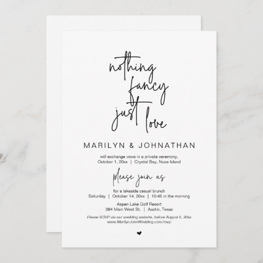 Niets Fancy, gewoon liefde, weddenschap Kaart (Voorkant / Achterkant)