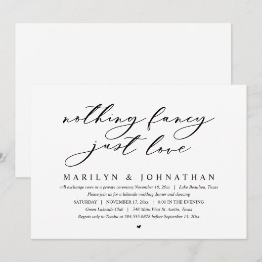 Niets Fancy, gewoon liefde, weddenschap Kaart (Voorkant / Achterkant)