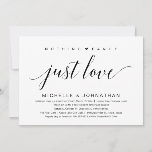 Niets Fancy, gewoon liefde, weddenschap Kaart (Voorkant)