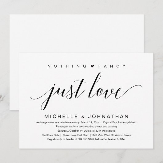 Niets Fancy, gewoon liefde, weddenschap Kaart (Voorkant / Achterkant)