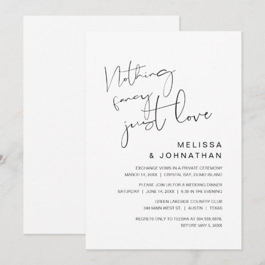 Niets Fancy, gewoon liefde, weddenschap Kaart (Voorkant / Achterkant)