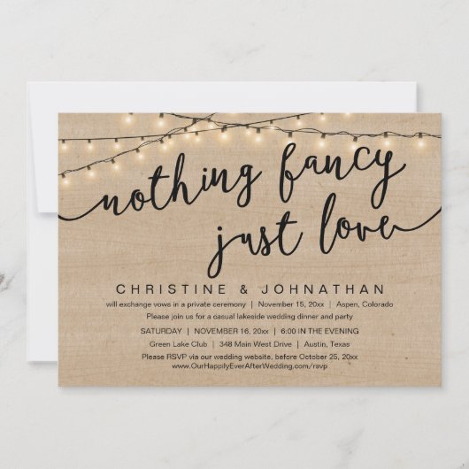 Niets Fancy, gewoon liefde, weddenschap Kaart (Voorkant)