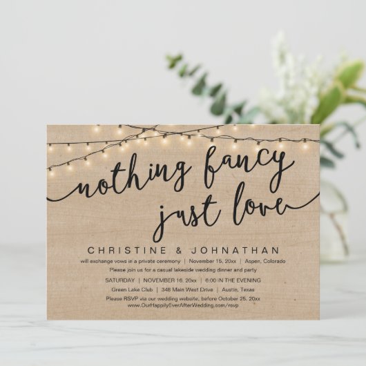 Niets Fancy, gewoon liefde, weddenschap Kaart (Staand voorkant)
