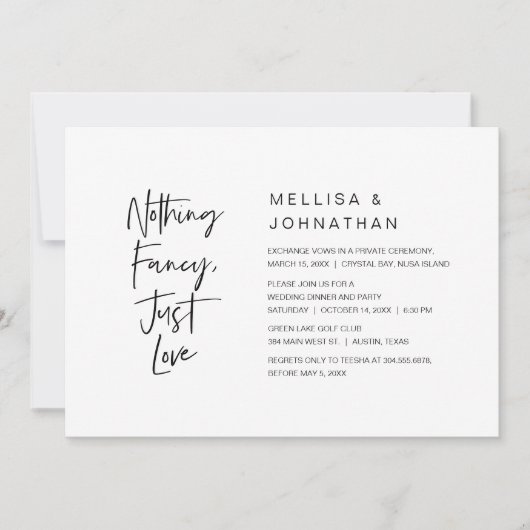 Niets Fancy, gewoon liefde, weddenschap Kaart (Voorkant)