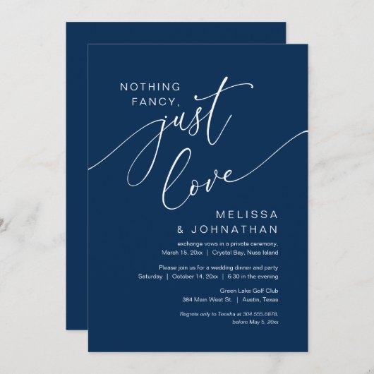 Niets Fancy, gewoon liefde, weddenschap Kaart (Voorkant / Achterkant)