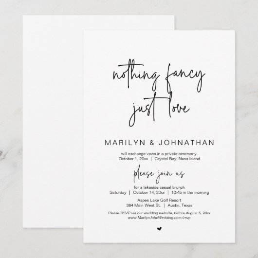 Niets Fancy, gewoon liefde, weddenschap Kaart (Voorkant / Achterkant)