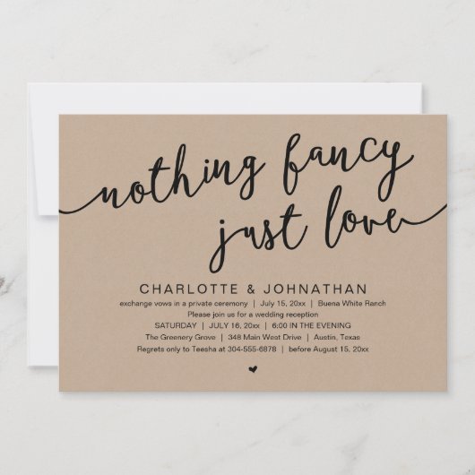 Niets Fancy, gewoon liefde, weddenschap Kaart (Voorkant)