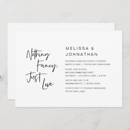 Niets Fancy, gewoon liefde, weddenschap Kaart (Voorkant / Achterkant)